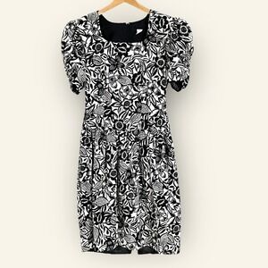 Vintage 70s 80s Floral Ruched Sleeve Drop Waist Dress Size S/M Union Made USA